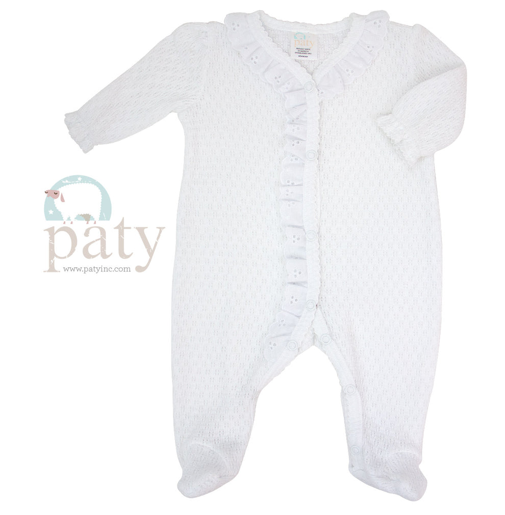 Paty Eyelet Trim Knit Footie - PREORDER (Shipping Late March)