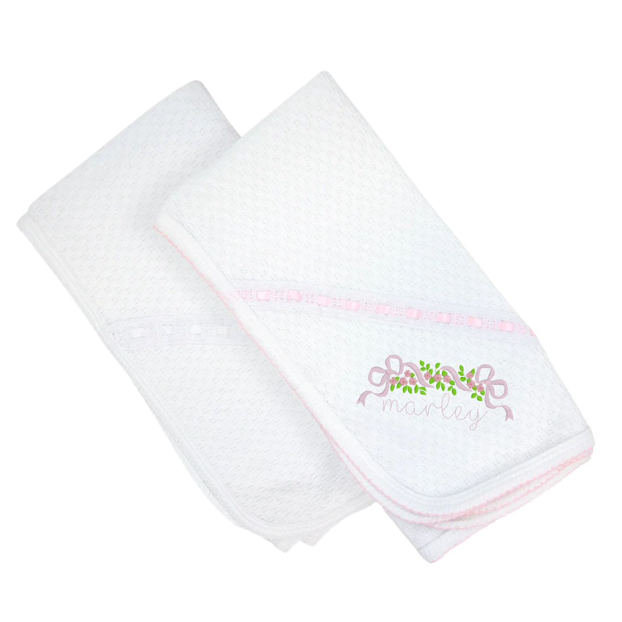 Paty Receiving Swaddle with Pink Eyelet Trim (Shipping Mid April)