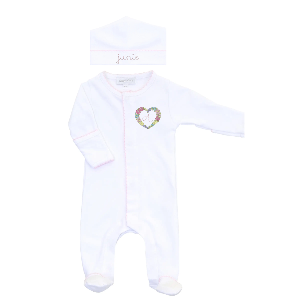 Magnolia Baby Footie & Hat Set - Pink Trim