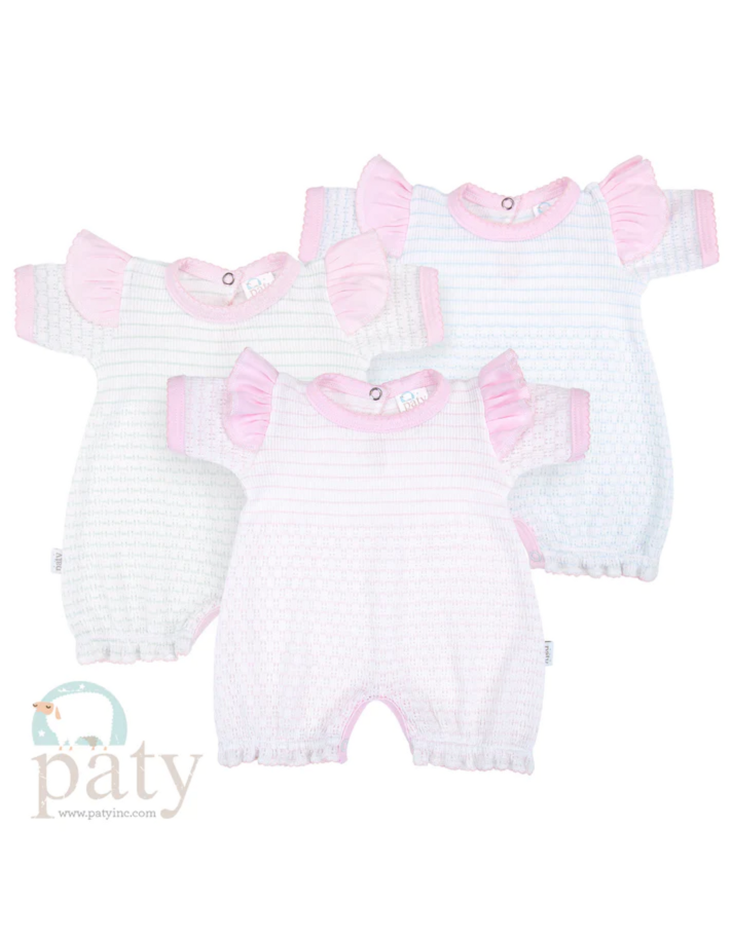 Pinstripe Ruffle Sleeve Romper - PREORDER (Shipping Late March)