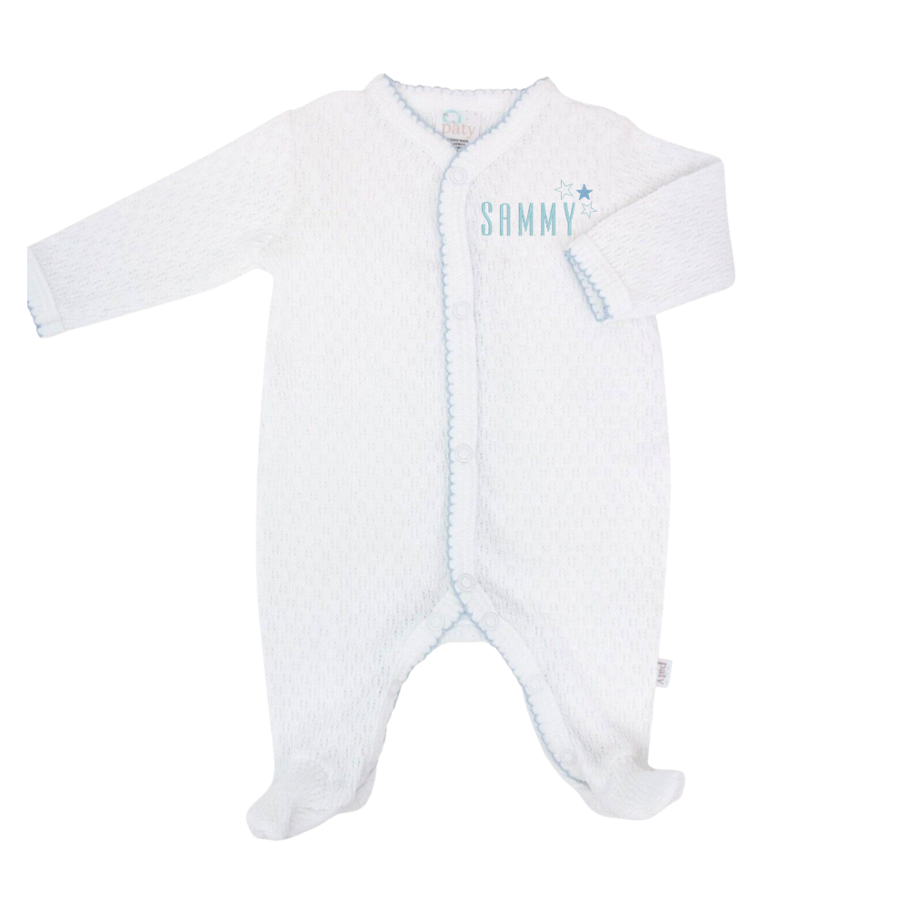 Blue Trim Paty Knit Footie