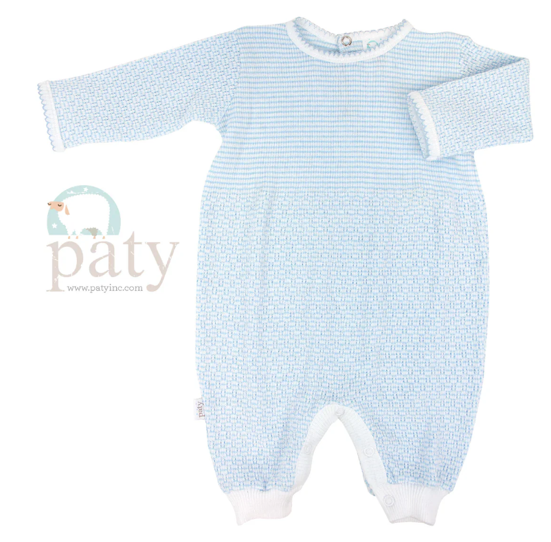 Paty Longsleeve Solid Blue Romper - Shipping Mid-April