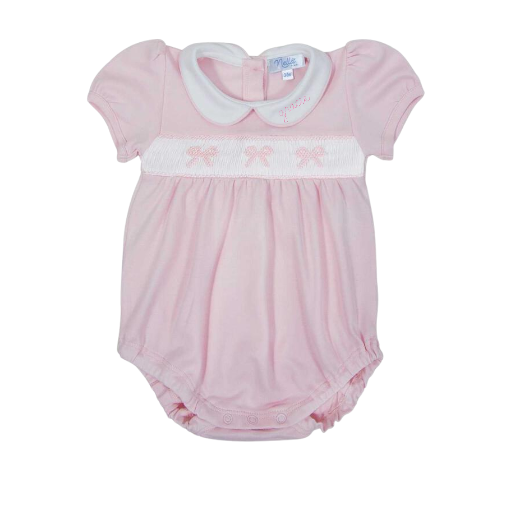 Smocked Pink Bow Baby Bubble