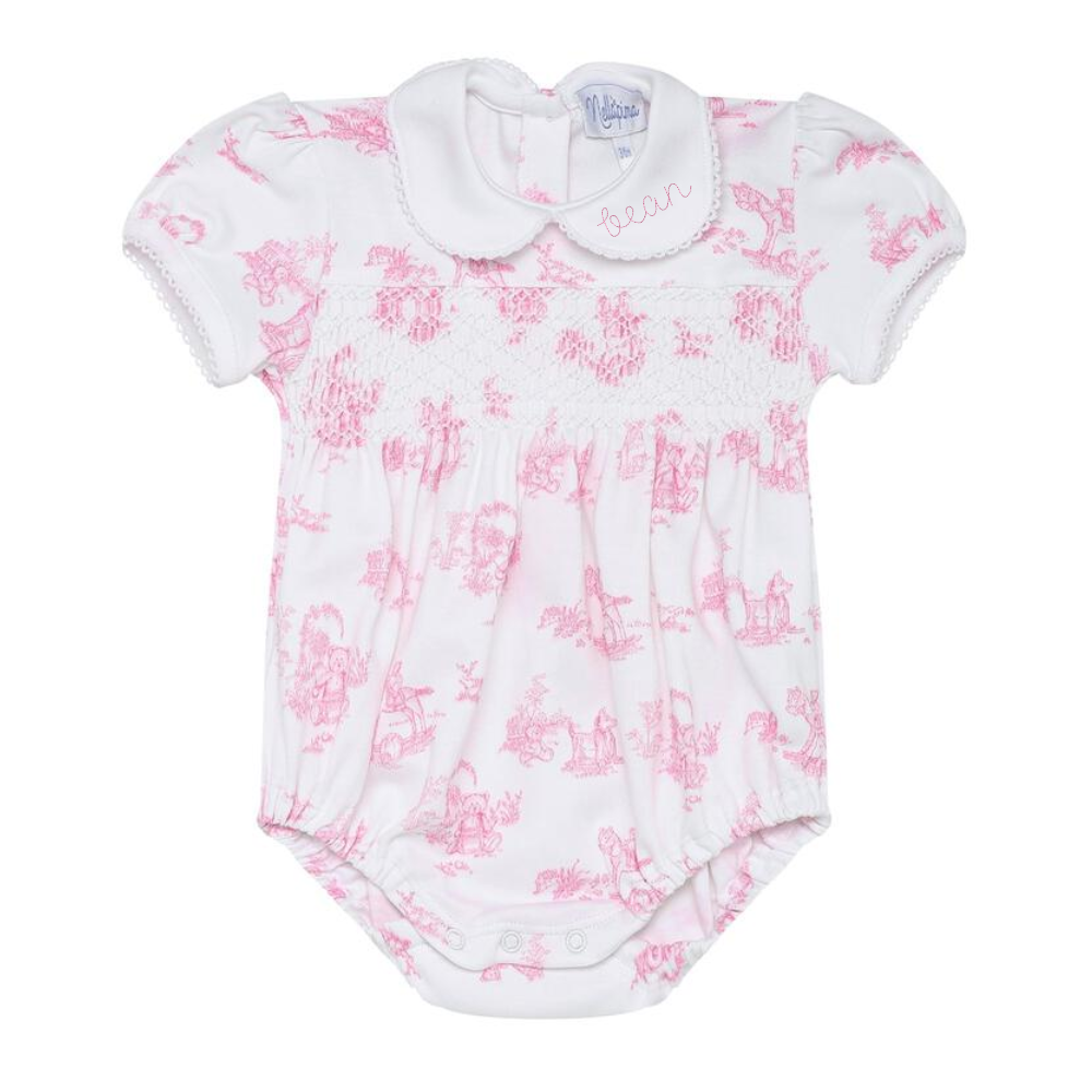 Smocked Pink Toile Baby Bubble
