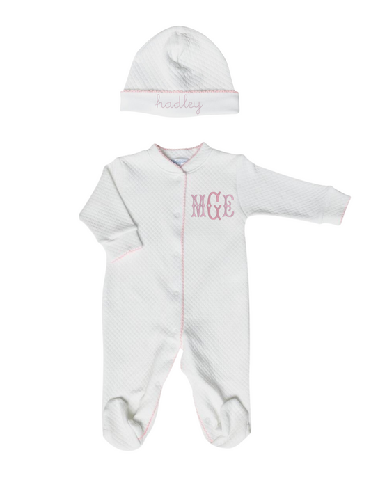 Classic NellaPima Pink Picot Trim Onesie + Hat